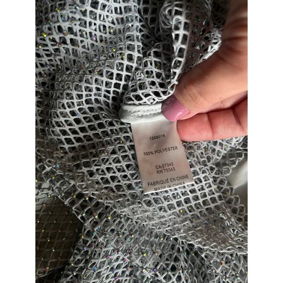 NWT House of Harlow Women Mesh Midi Dress with Rhinestones Light Gray Large - Picture 7 of 9